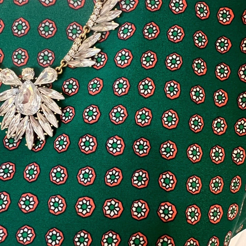JCrew Green Print Slip Over Head Dress | Size 2 | Like New - Picture 5 of 8